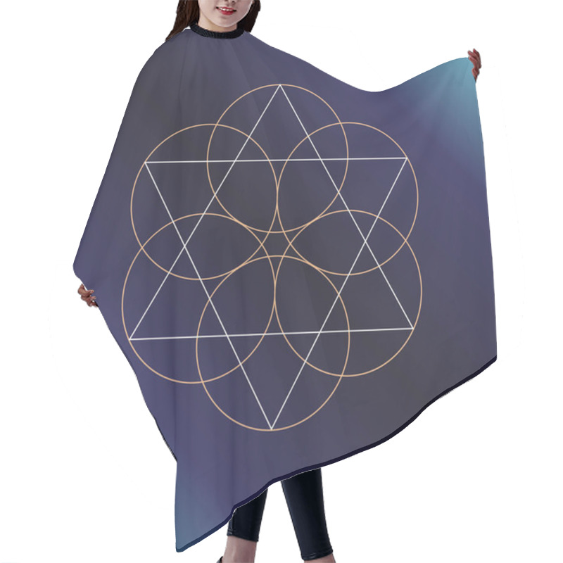 Personality  Sacred Geometry Symbol. Alchemy, Religion, Philosophy, Astrology And Spirituality Themes. Vector Illustration On Dark Blue Background For Posters, Websites, Engraving And Much More. Hair Cutting Cape