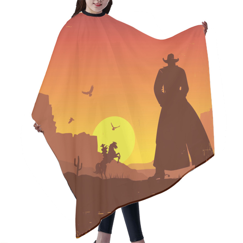 Personality  Wild West American Landscape.Vector Western Poster Hair Cutting Cape