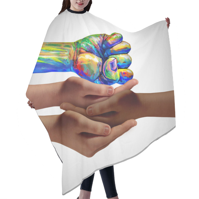 Personality  Community Protest Support And Protester Social Help And Diversity Partnership As A Hand In A Fist Supported By Diverse People As A Nonviolent Resistance Symbol Of Justice In A 3D Illustration Style. Hair Cutting Cape