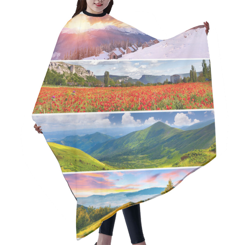 Personality  Set Of The 4 Seasons Landscape Hair Cutting Cape