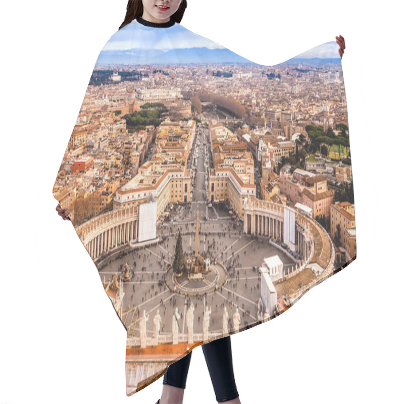 Personality  Rome, Italy. Famous Saint Peter's Square In Vatican And Aerial View Of The City. Hair Cutting Cape