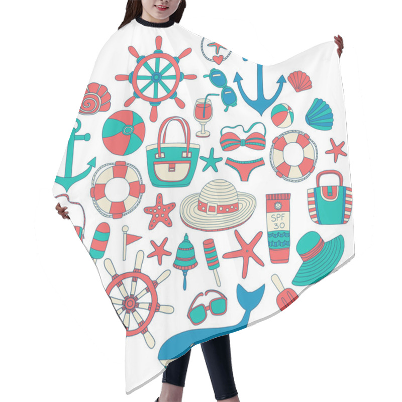 Personality  Big Set With Doodle Images About Beach Fashion And Travel Hair Cutting Cape