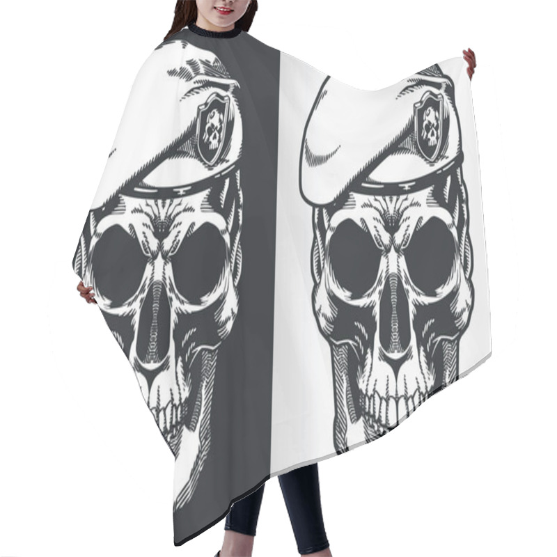 Personality  A Silhouette Contour Of A Navy SEAL Skull With Baret From Front View Perspective Hair Cutting Cape