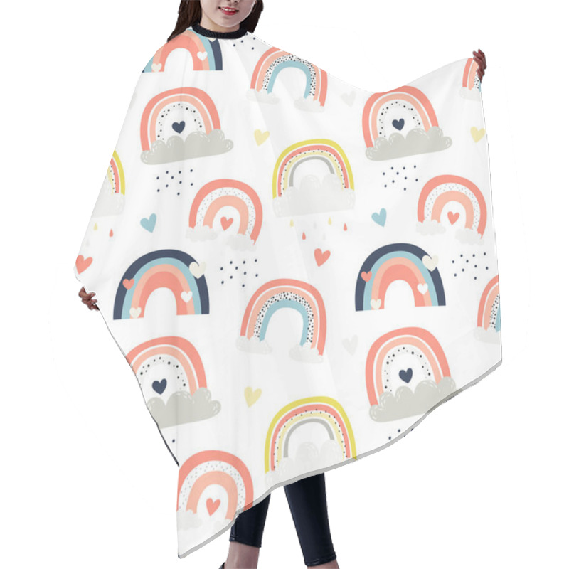 Personality  Vector Seamless Pattern With Cute Rainbows Hair Cutting Cape