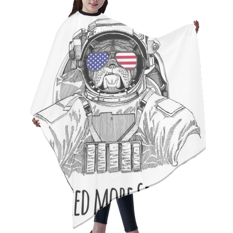 Personality  Usa Flag Glasses American Flag United States Flag Bulldog Wearing Space Suit Wild Animal Astronaut Spaceman Galaxy Exploration Hand Drawn Illustration For T-shirt Hair Cutting Cape