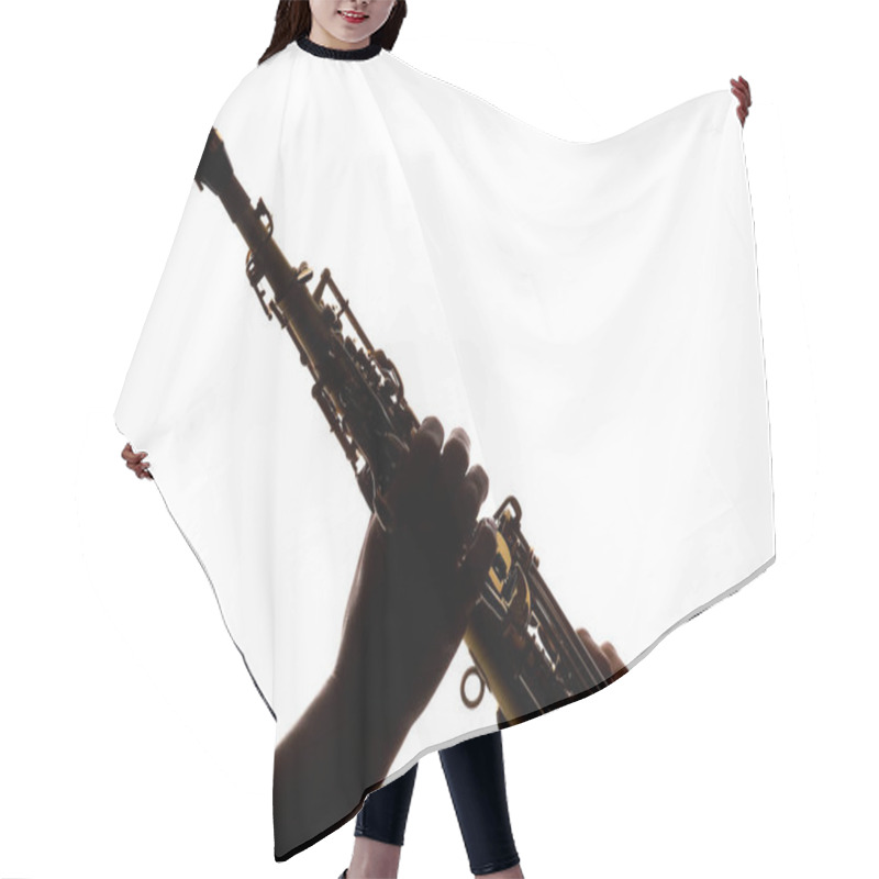 Personality  Saxafon On A White Background In The Hands Of A Musician Silhoue Hair Cutting Cape