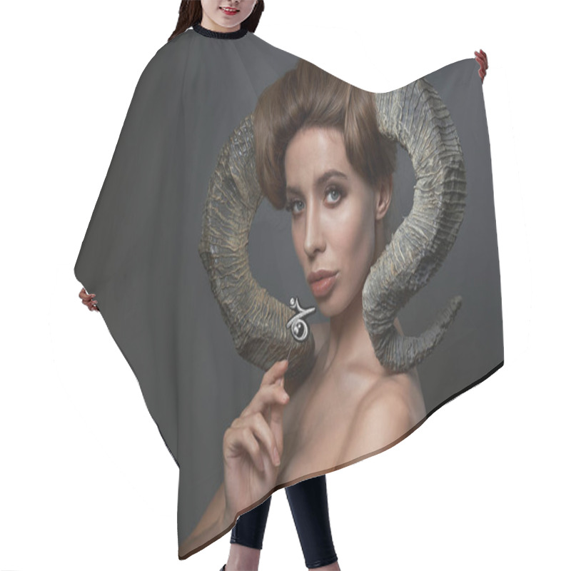 Personality  Girl In The Image Of The Zodiac Sign Capricorn With Horns Hair Cutting Cape