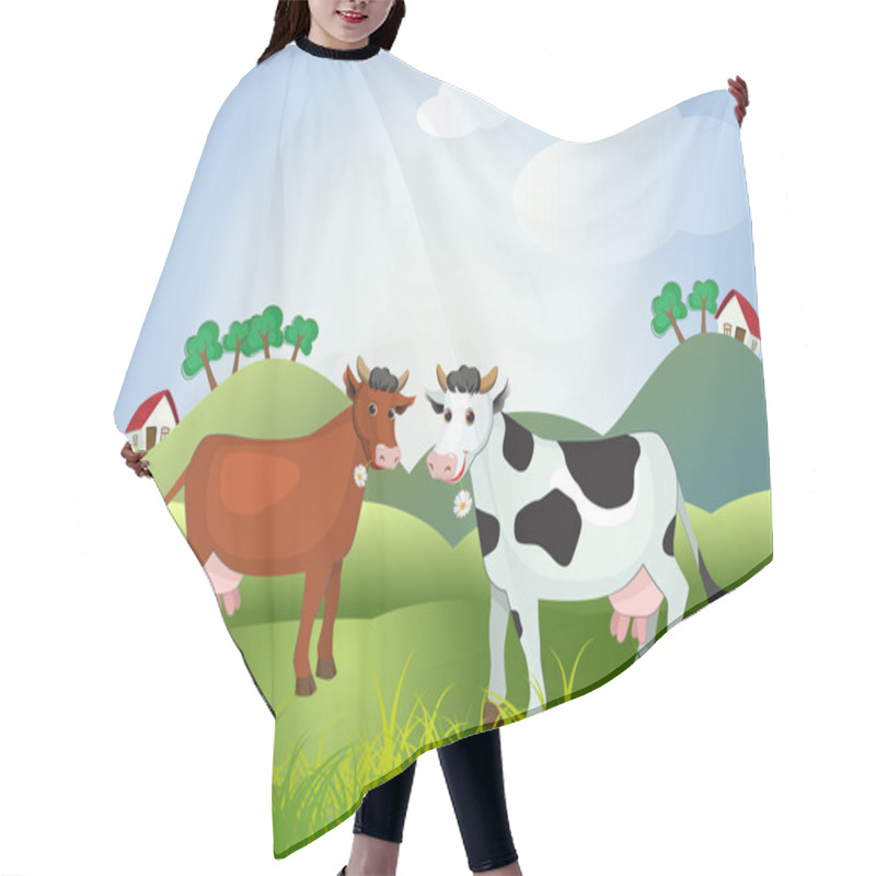 Personality  Two Cows On Meadow Fields Hair Cutting Cape