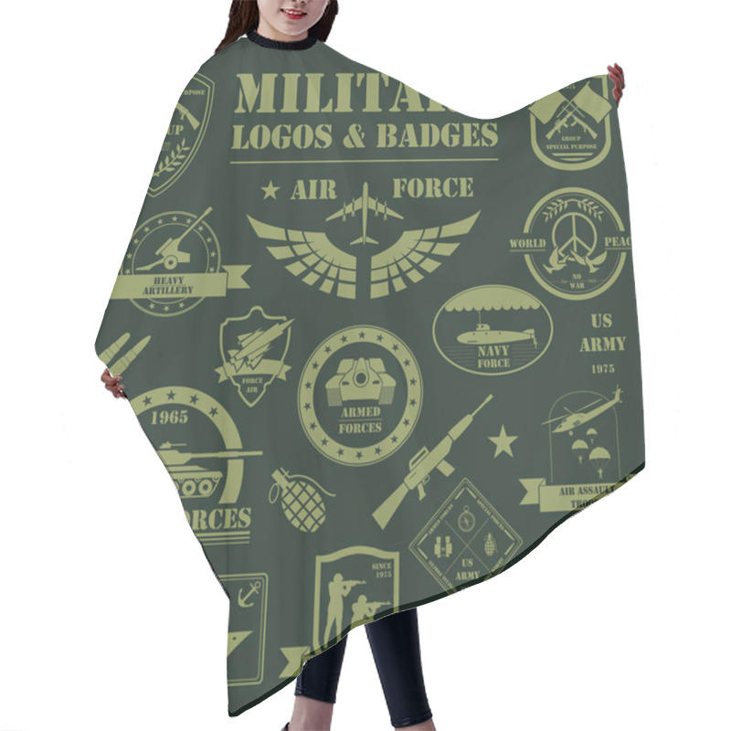 Personality  Military And Armored Vehicles Logos And Badges. Graphic Template Hair Cutting Cape