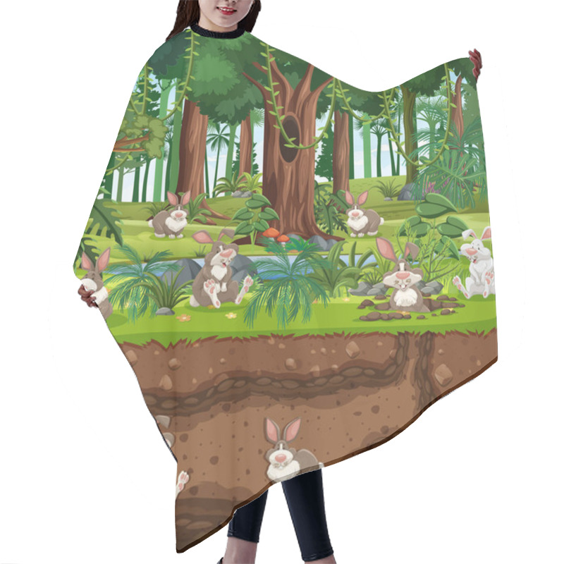 Personality  Underground Animal Burrow With Rabbit Family Illustration Hair Cutting Cape