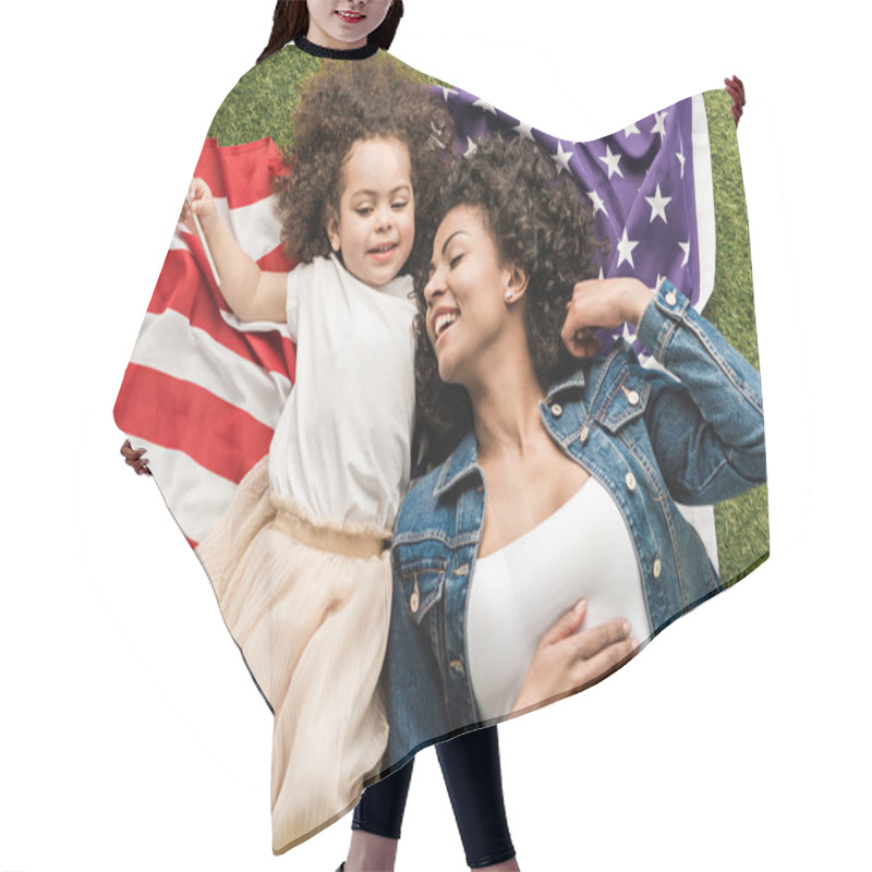 Personality  Woman With Daughter On American Flag Hair Cutting Cape