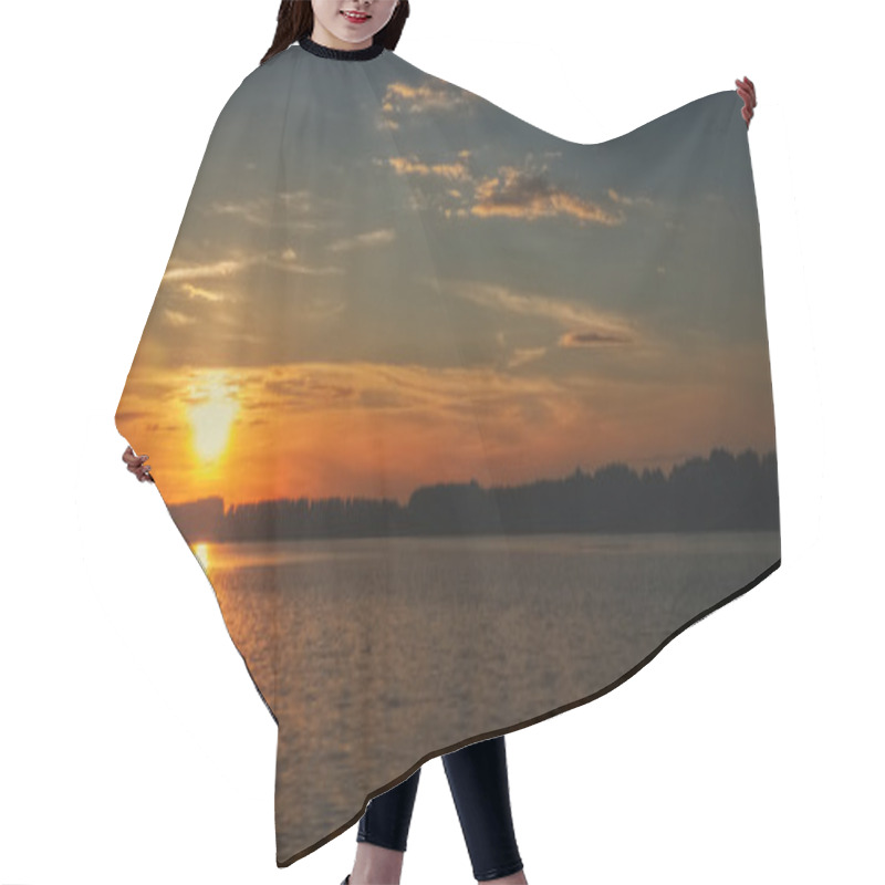 Personality  Toned Photo Of Sunset Over The Lake With Forest On The Opposite  Hair Cutting Cape