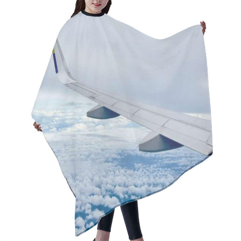 Personality  Airplane Wing Above Fluffy Clouds View From Inside Hair Cutting Cape