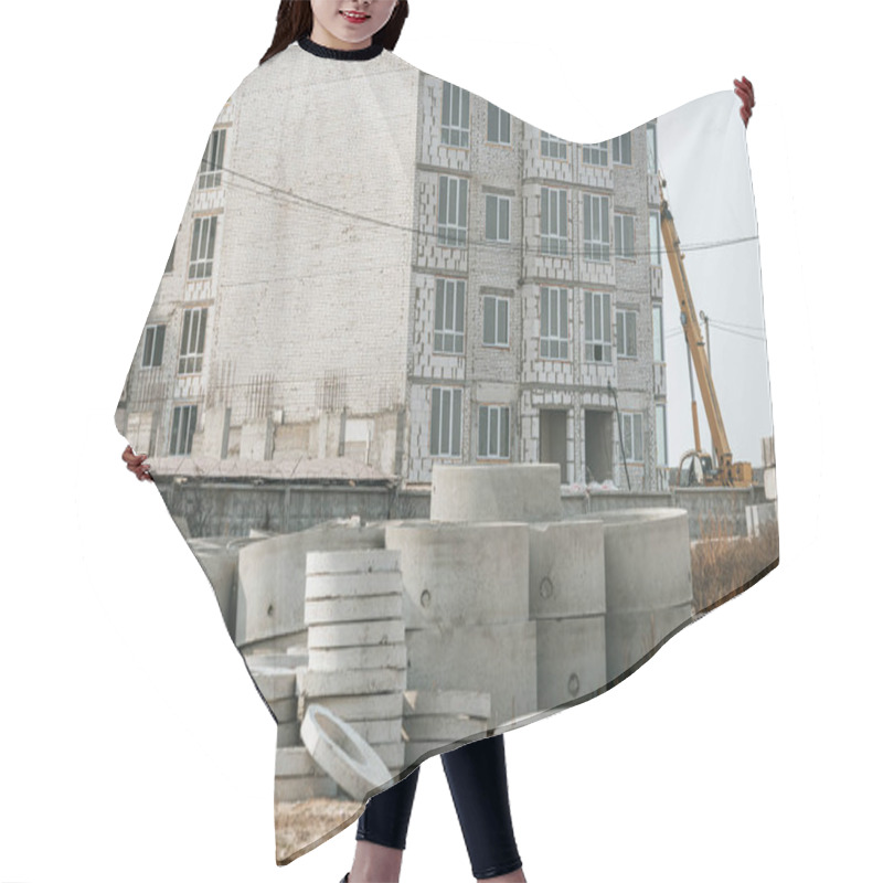 Personality  Construction Site With Building Crane And Concrete Blocks Hair Cutting Cape