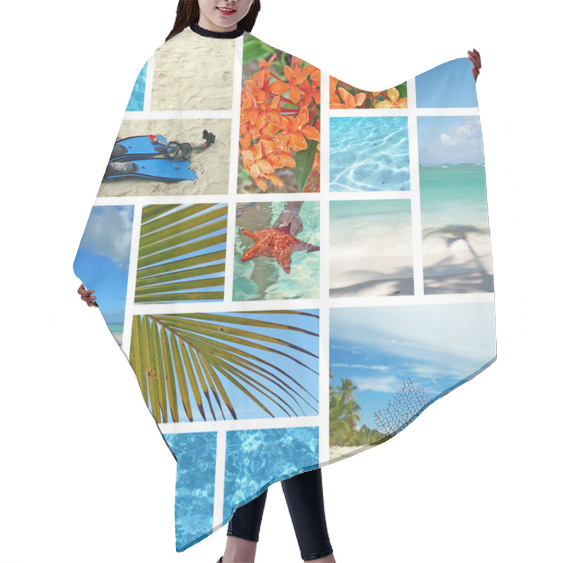 Personality  Tropical Collage. Exotic Travel. Hair Cutting Cape