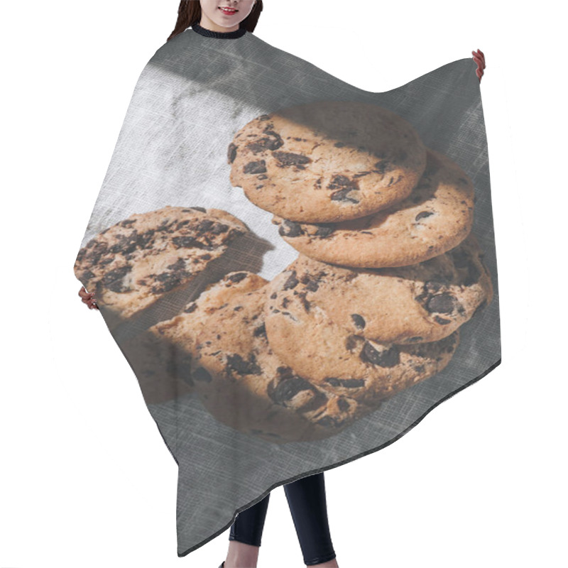 Personality  Top View Of Tasty Chocolate-chip Cookies On Grey Cloth Hair Cutting Cape