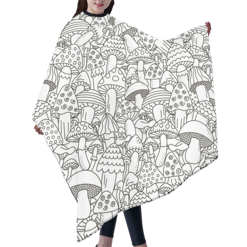 Personality  Doodle Mushrooms Seamless Pattern. Black And White Background Hair Cutting Cape