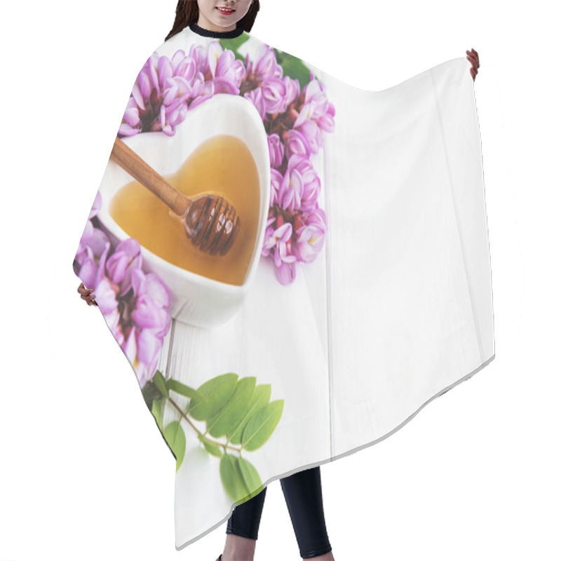 Personality  Honey With Acacia Blossoms On A Wooden Background Hair Cutting Cape