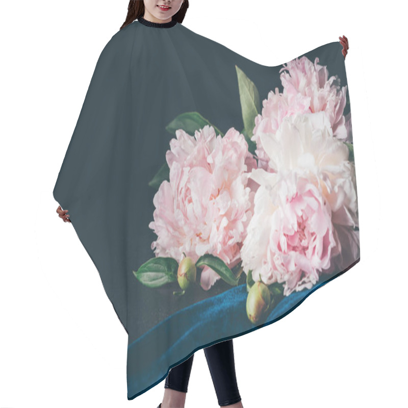 Personality  Beautiful Light Pink Peonies On Dark Background Hair Cutting Cape