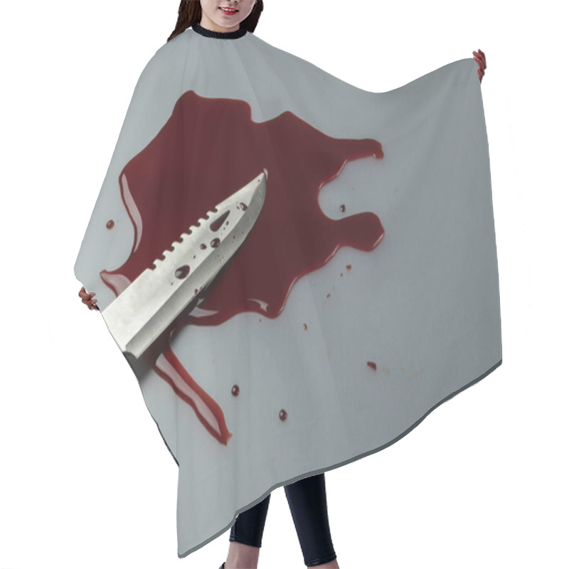 Personality  Crime Scene Concept, Close Up Of A Combat Knife In Pool Of Blood Hair Cutting Cape