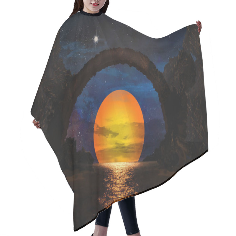 Personality  Ilustration Of A Night Landscape, Against A Background Of A Sunset Bridge Hair Cutting Cape