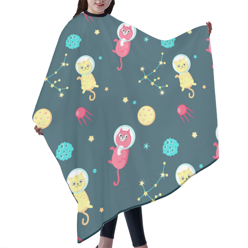 Personality  Cute Cats In Outer Space Vector Seamless Pattern Hair Cutting Cape