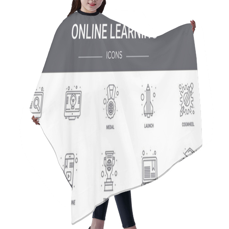 Personality  Online Learning Concept Line Icons Set. Contains Icons Usable For Web, Logo, Ui/ux Such As , Launch, Trophy, Online Learning, Graduation Cap, Cogwheel, Hair Cutting Cape