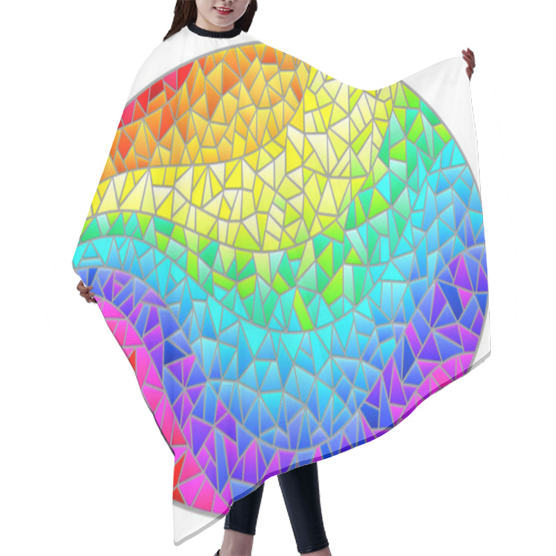 Personality  Illustration In Stained Glass Style With Abstract Bright Rainbow Background, Oval Image Hair Cutting Cape