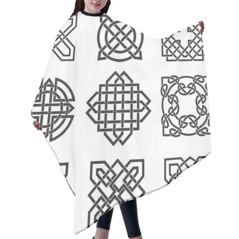 Personality  Vector Black Monochrome Set Of Celtic Knots. Ornaments Of Ancient European Peoples. Signs And Symbols Of The Irish, Scots, Britons, Franks Hair Cutting Cape