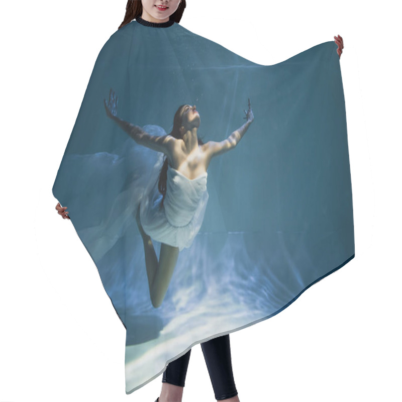 Personality  Lighting On Young Woman In White Dress Diving In Swimming Pool  Hair Cutting Cape