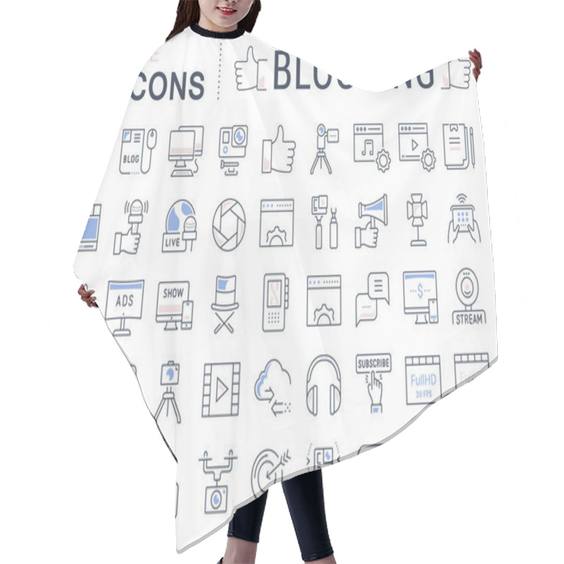 Personality  Set Vector Flat Line Icons Blogging Hair Cutting Cape