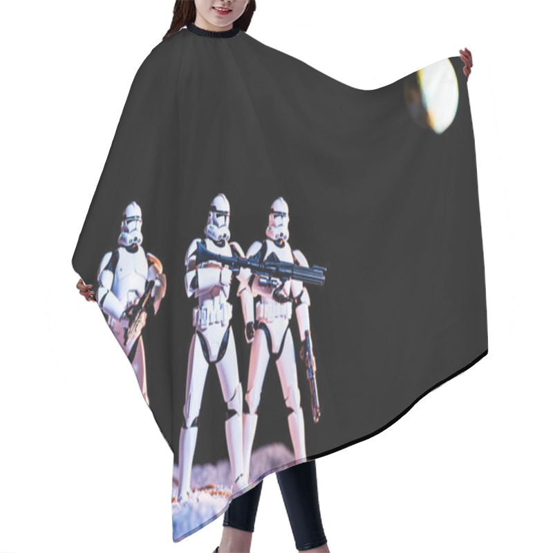 Personality  White Imperial Stormtroopers With Guns In Space On Black Background With Planet Earth Hair Cutting Cape