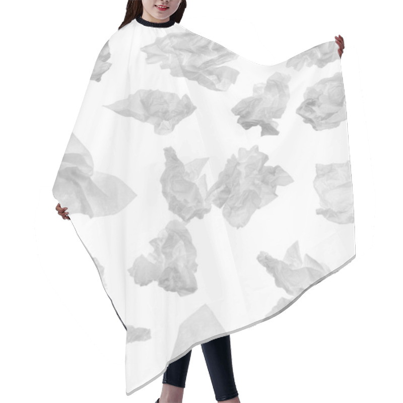 Personality  Set With Used Crumpled Paper Tissues On White Background  Hair Cutting Cape