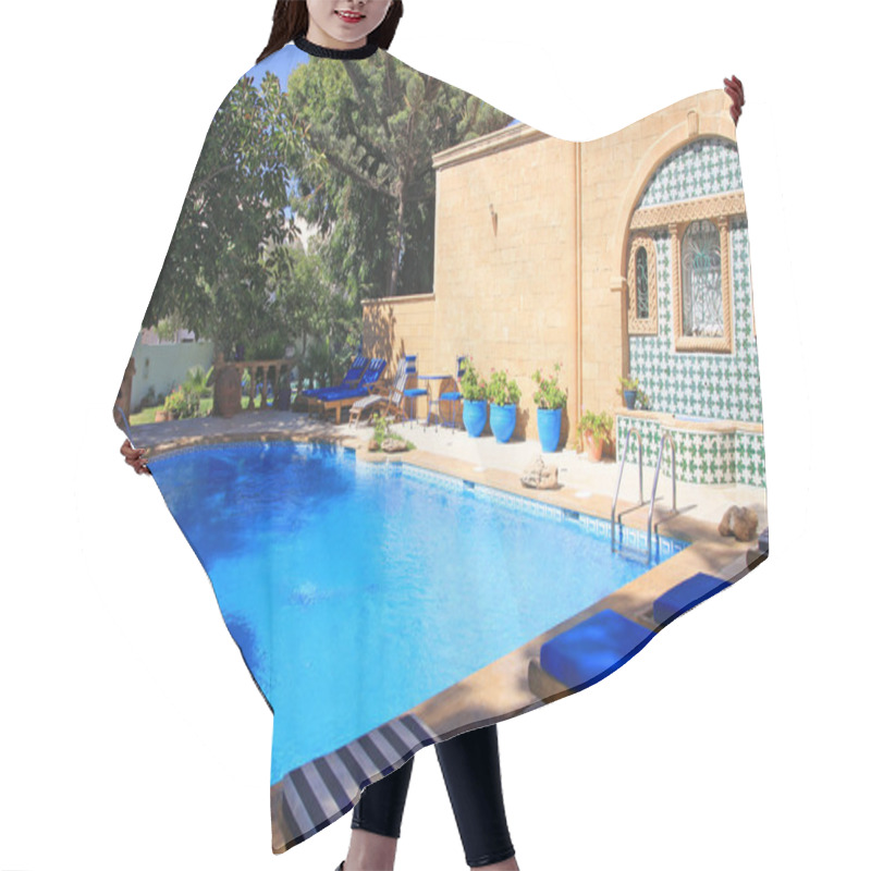 Personality  The Swimming Pool In Moroccan Villa. Hair Cutting Cape