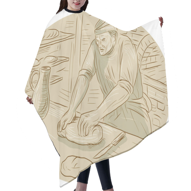 Personality  Medieval Baker Kneading Bread Dough Oval Drawing Hair Cutting Cape