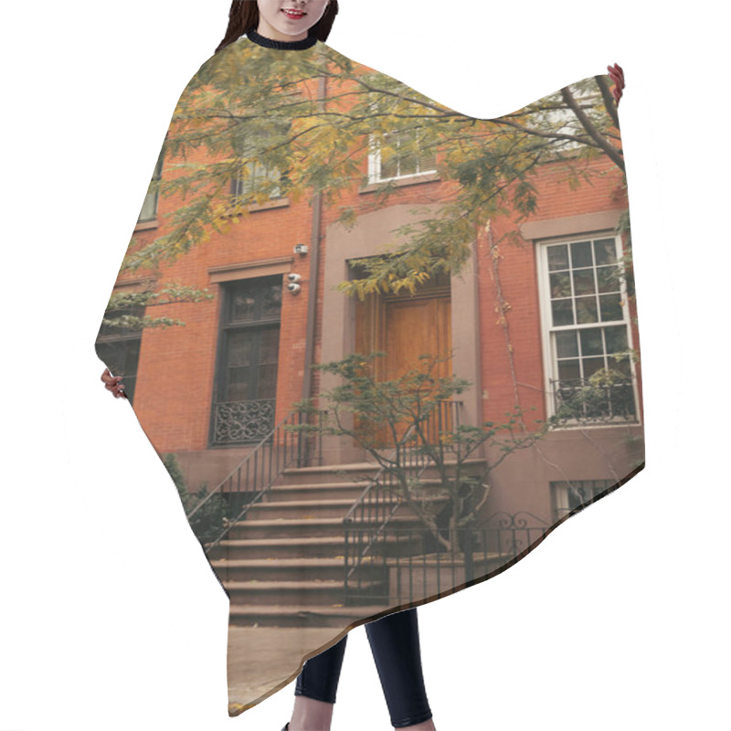 Personality  Steps Near Entrance Of House On Street In New York City Hair Cutting Cape