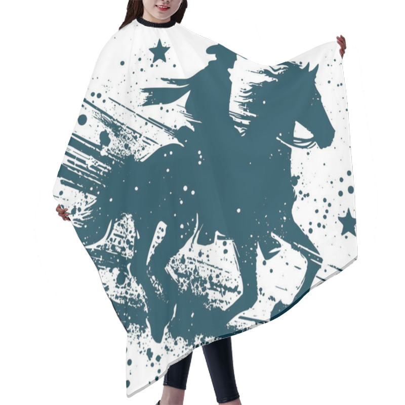 Personality  Dynamic Silhouette Of A Galloping Cowboy Against A Starry Background Perfect For Western Themed Design Hair Cutting Cape