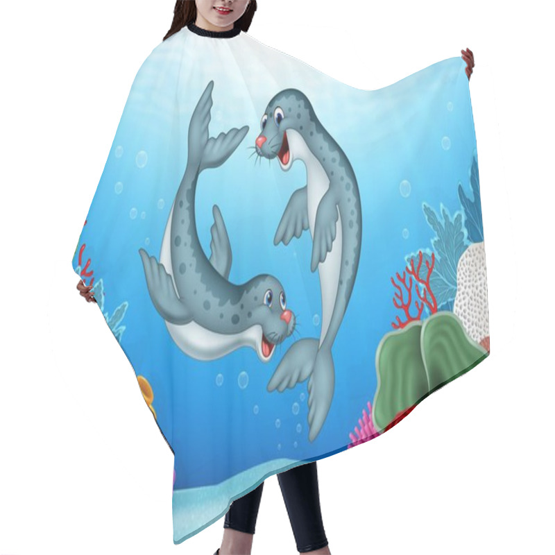 Personality  Cartoon Seals With Under Water Background Hair Cutting Cape