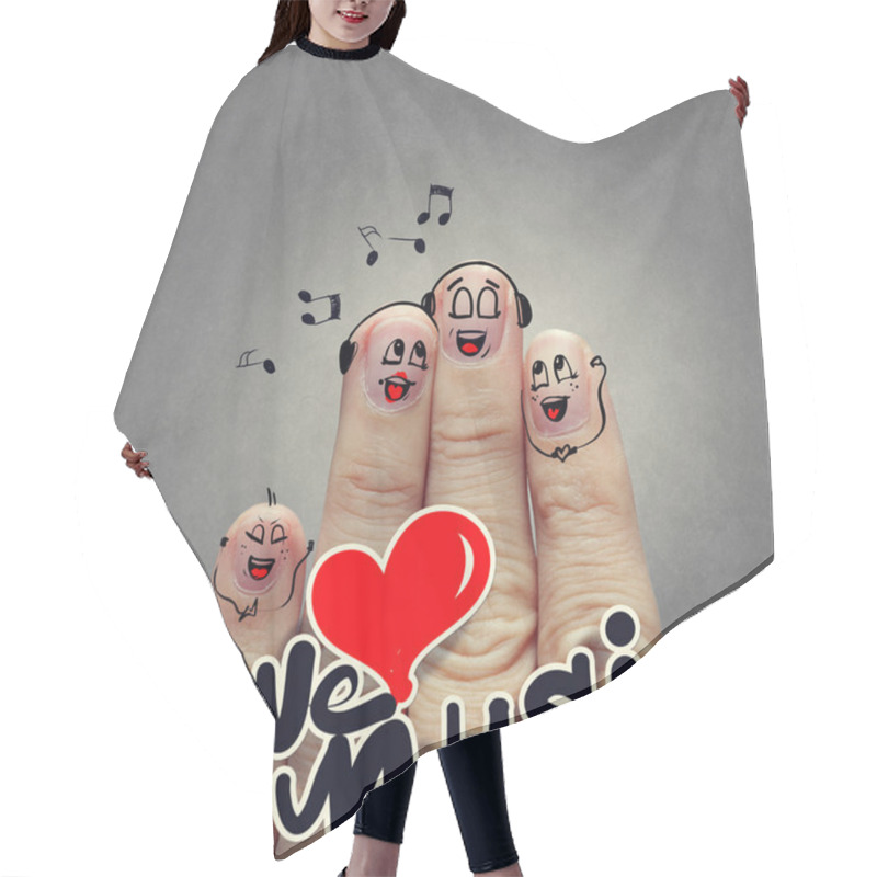 Personality  Happy Finger Couple In Love With Painted Smiley And Sing A Song Hair Cutting Cape