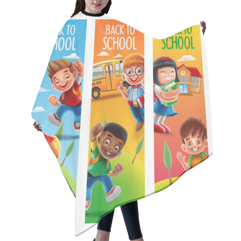 Personality  Vector Illustration Design Of Cartoon Little Children On Banner, Back To School Concept Hair Cutting Cape