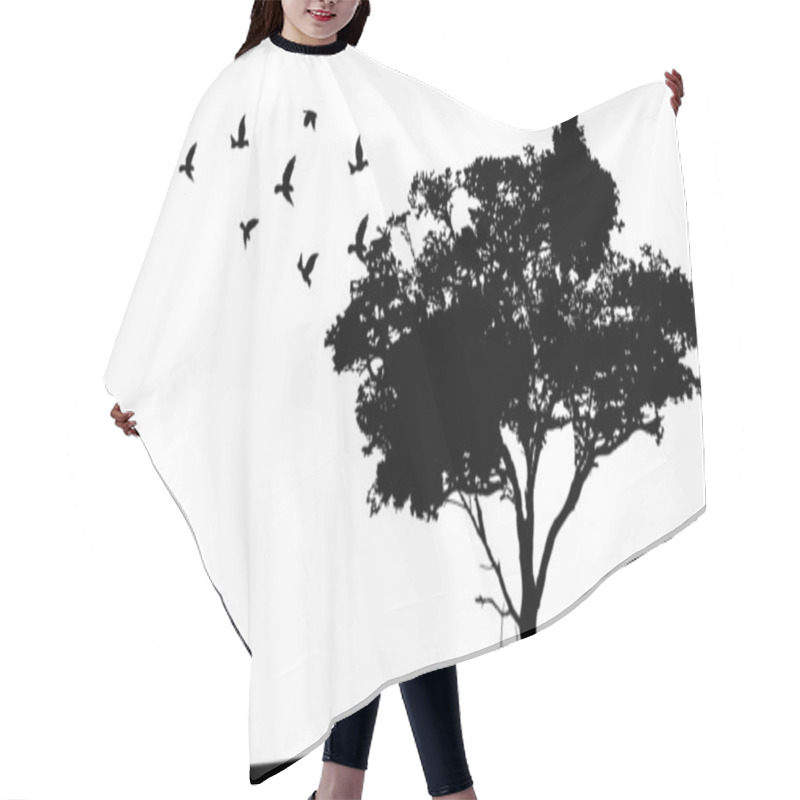 Personality  Treesilhouette With Birds Flying Hair Cutting Cape