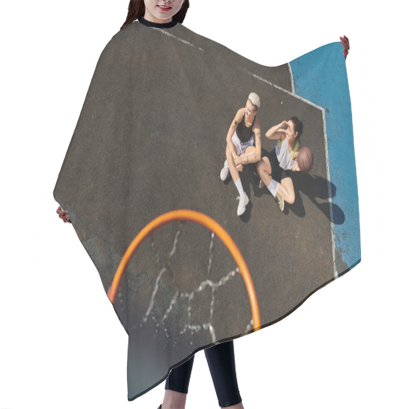 Personality  Two Young Women Enjoy A Game Of Basketball On A Sunny Outdoor Court. Hair Cutting Cape