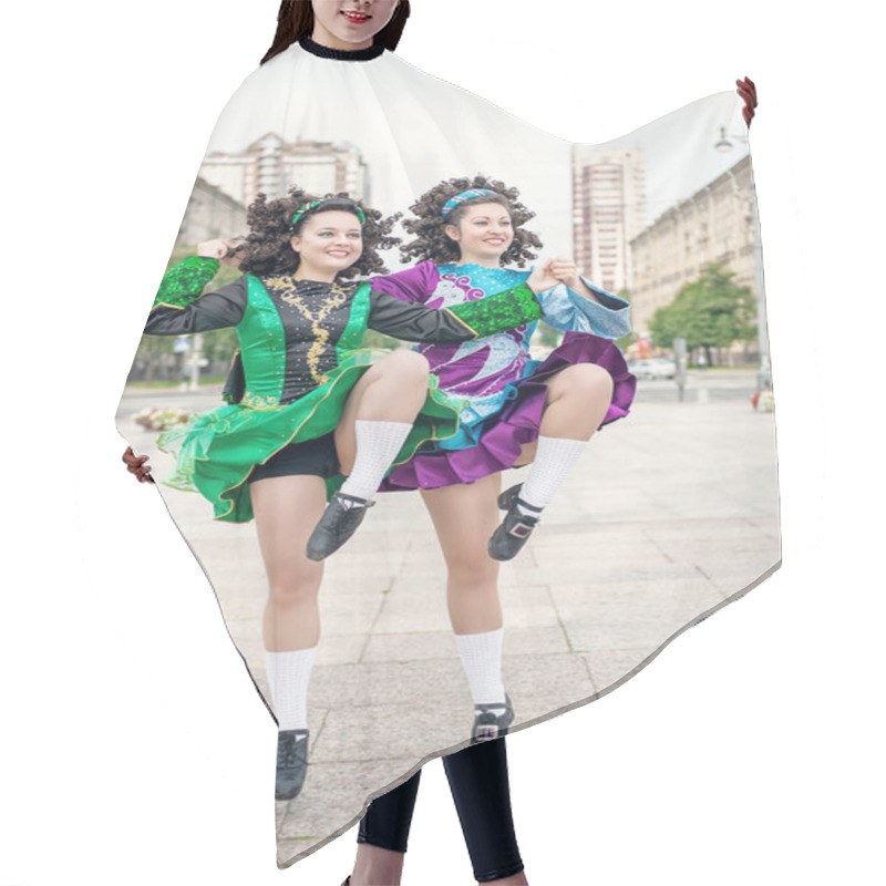 Personality  Two Women In Irish Dance Dresses Dancing Hair Cutting Cape