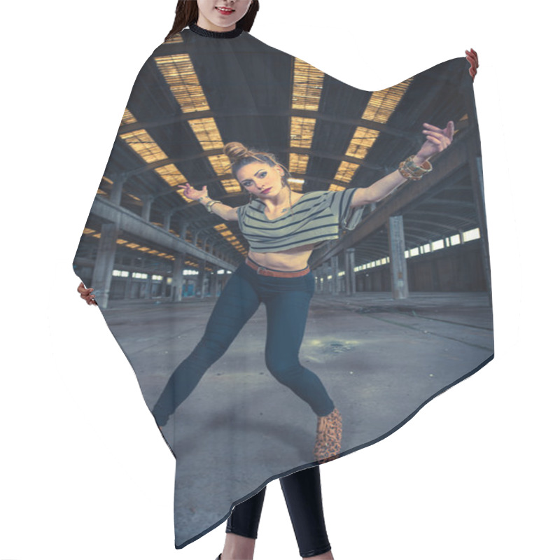 Personality  Hip Hop Dancer In An Abandoned Industrial Hall  Hair Cutting Cape