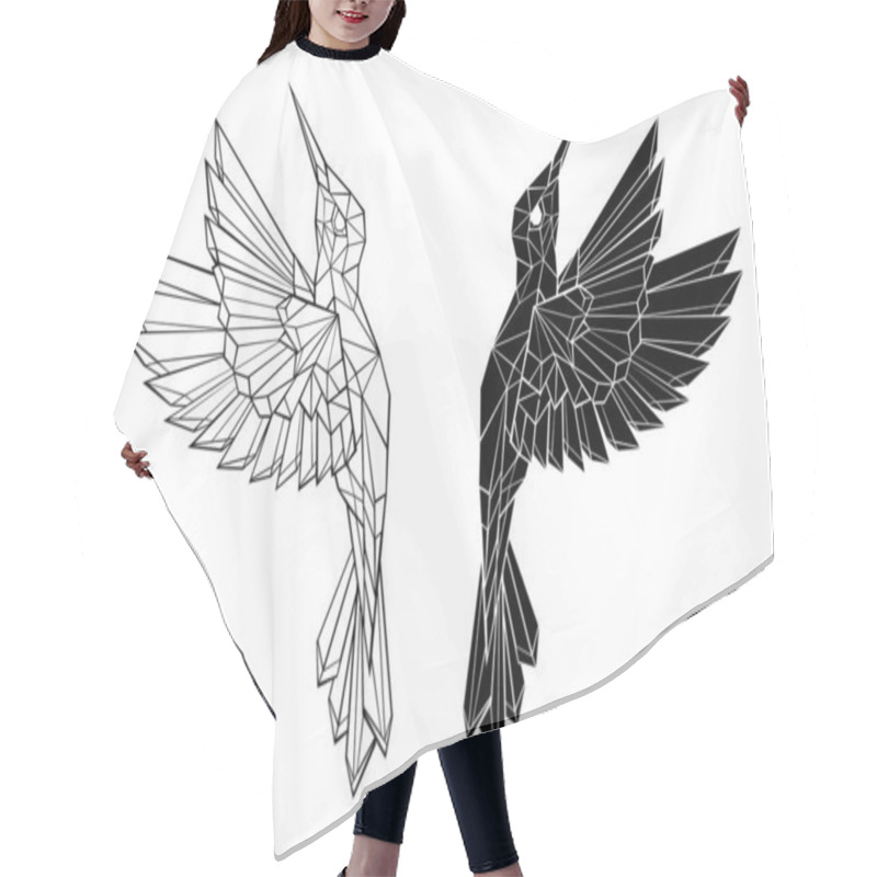 Personality  Artistically Drawn, Black Contour, Polygonal, Flying Hummingbird On White Background. Tattoo Style. Hair Cutting Cape