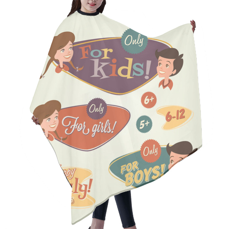 Personality  Retro Family Illustration  Vector Hair Cutting Cape