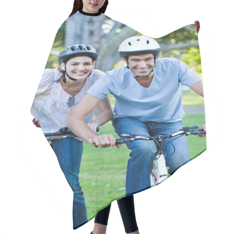 Personality  Animated Couple Riding A Bike Hair Cutting Cape