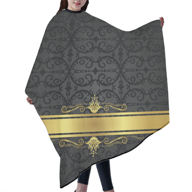 Personality  Seamless Black Floral Wallpaper And Gold Ribbon Hair Cutting Cape