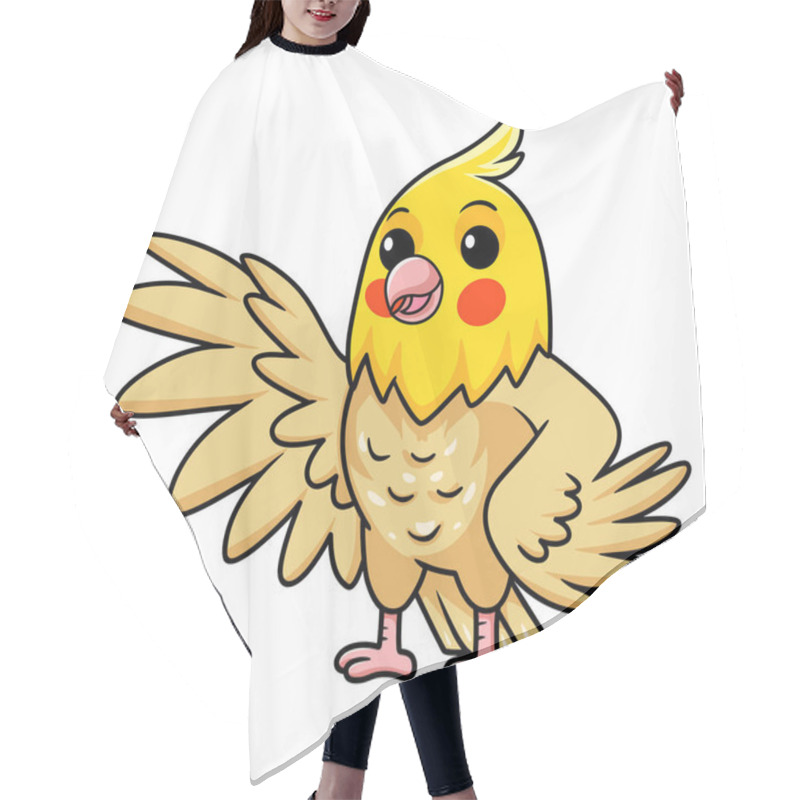 Personality  Vector Illustration Of Cute Lutino Cockatiel Bird Cartoon Waving Hand Hair Cutting Cape