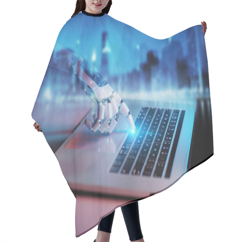 Personality  Robotic Hand Pressing A Keyboard On A Laptop 3D Rendering Hair Cutting Cape